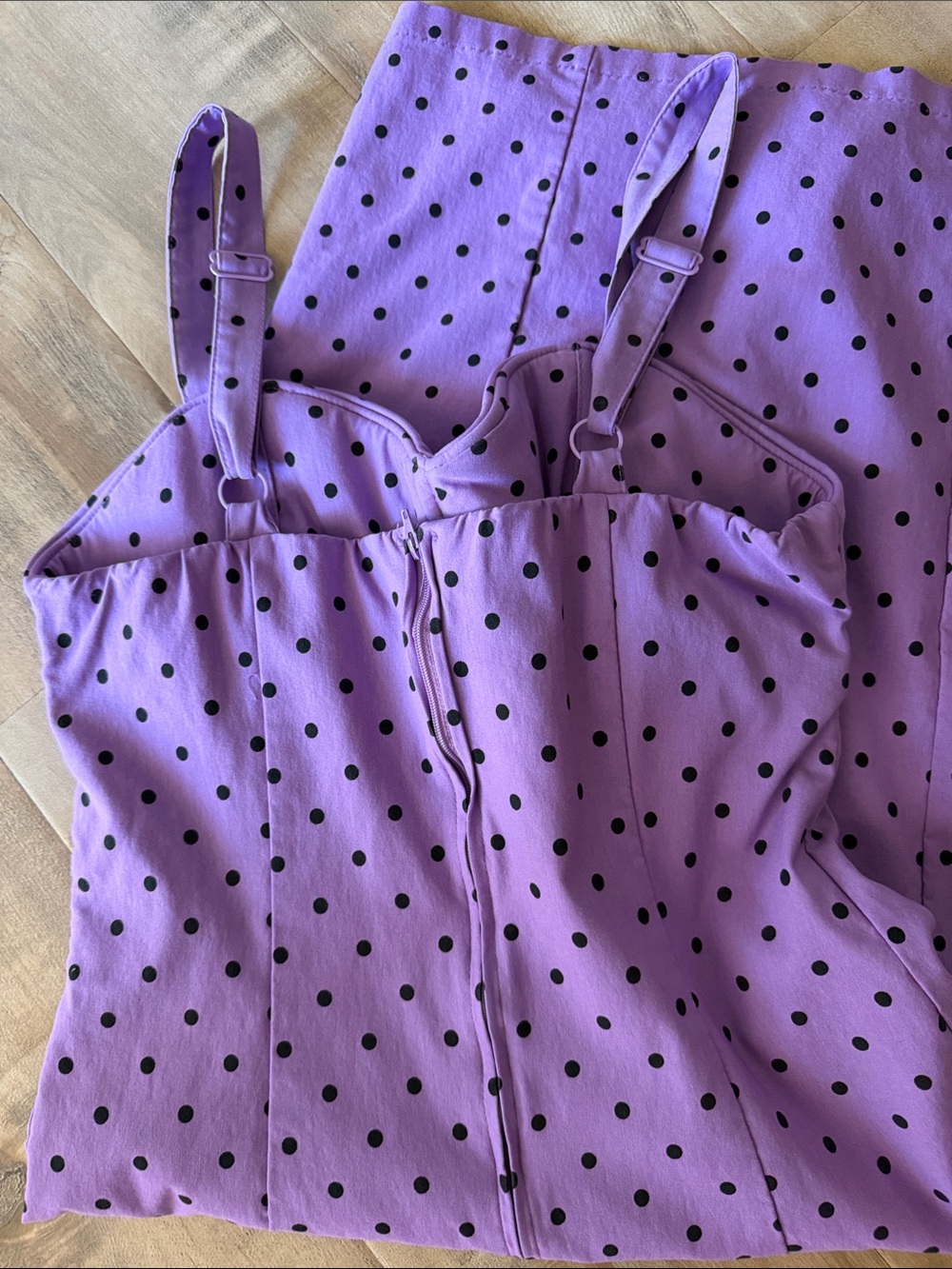 Vixen by Micheline Pitt Purple Polka Dot Midi Dress - Picture 7 of 7